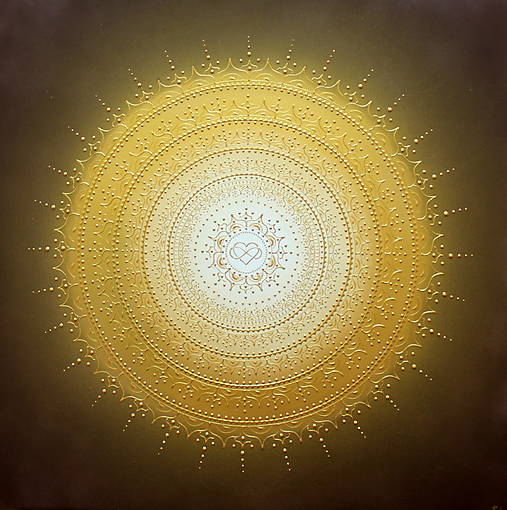 Mandala NEKONEČNÁ LÁSKA A ŠŤASTIE ❤️  -  V zlatých lúčoch slnka 80 x 80