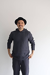 Pánske oblečenie - Pánske ľanové tričko / ľanová mikina Orol s dlhými rukávmi a kapucňou - 15521745_