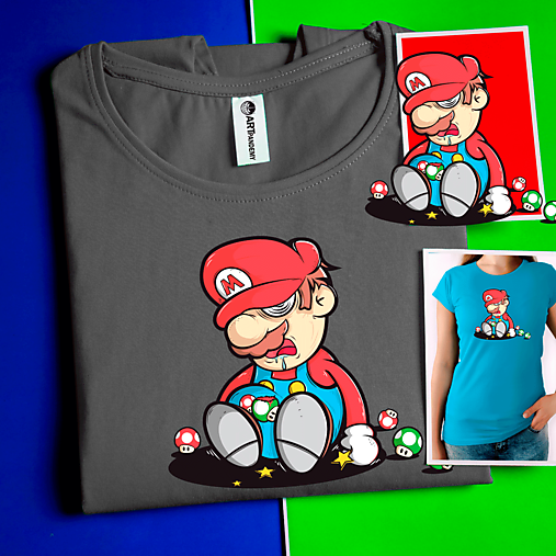 Vtipné tričko s farebnou potlačou Super Mario Bros- Dámske