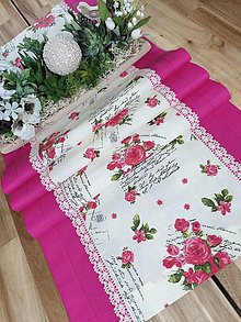Úžitkový textil - Štola - ruže a nápisy v odtieni magenta - 15524391_