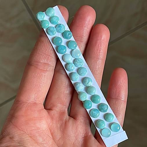 Minerály - Larimar kabošon kruh pár / 6mm - 15527849_