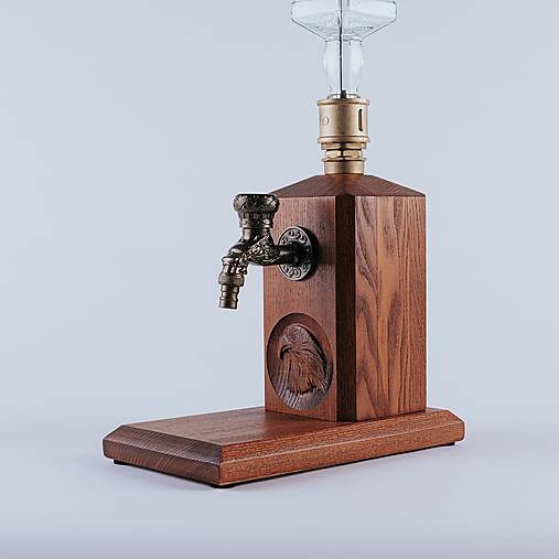 Dreveno-mosadzná pípa na alkohol - Jaseň OROL - odtieň orech - 3D gravírovanie