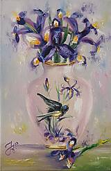 Obrazy - Obraz "Irisy v čínskom porceláne" - olejomaľba, plátno, 20x30 cm - 15527370_