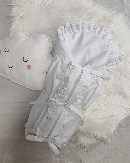 Detský textil - Biela zavinovačka s krásnou madeirou - M2 - 15527491_