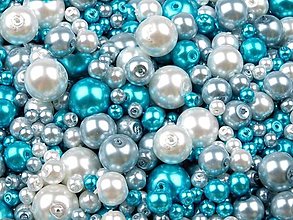 Korálky - Voskované perličky 50 g  - MIX (bielo-tyrkysová) - 15527245_