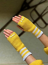 Rukavice - Žlté prúžkované rukavice s gombíkmi - 15532762_