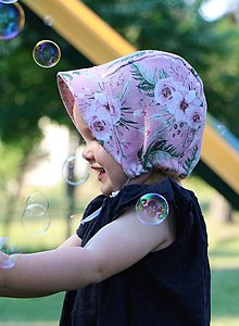 Detské čiapky - Letný detský ľanový čepček vintage rose - 15532316_