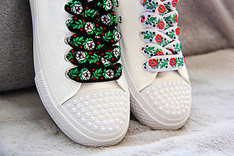 Ponožky, pančuchy, obuv - folk svadobné tenisky s perličkami - 15530916_