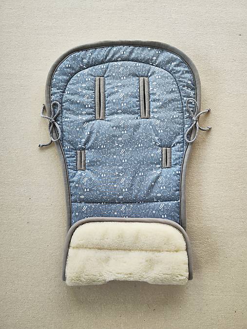 Detský textil - VLNIENKA podložka do kočíka Noordi sole 2 100% MERINO TOP SUPER WASH Natural Oceľovo šedé zvieratká  - 15533417_