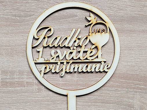 Drevený zapich KRUH na 1.sväté prijímanie s menom 15cm