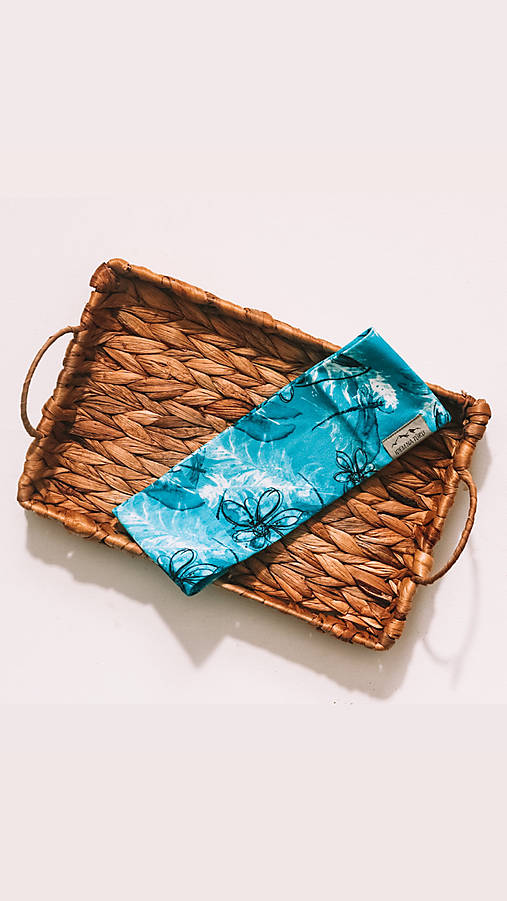 Čiapky, čelenky, klobúky - Turistická čelenka: Bledomodré kvety - 15530518_