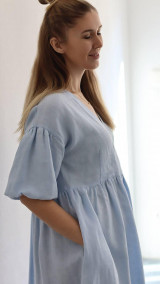 Šaty - Vzdušné ľanové šaty - Fénix (nezábudková) - 15535368_