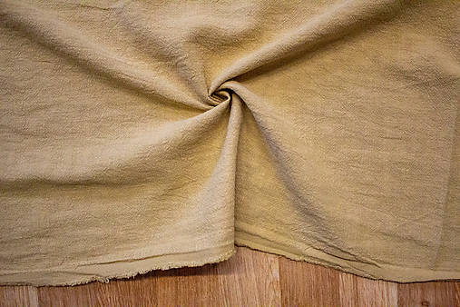 Textil - Ľan – Predpraný – Horčicová - cena za 0,5 m - 15536074_