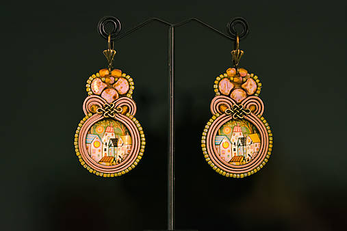 Náušnice - Soutache napichovačky "Čarovná dedinka" - 15537743_