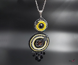 Náhrdelníky - náhrdelník kruhy čierno-žlté - 15539107_
