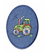 Galantéria - Nažehľovačka Záplata riflová modrá Traktor 9,8x7,5cm (NZ289) - 15538273_