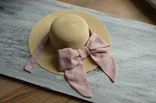  - Dámsky letný klobúk slamený s odopínateľnou mašlou -ľan (s mašlou) - 15540293_