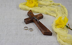 Dekorácie - Svadobný krížik z orechového dreva - 15543122_