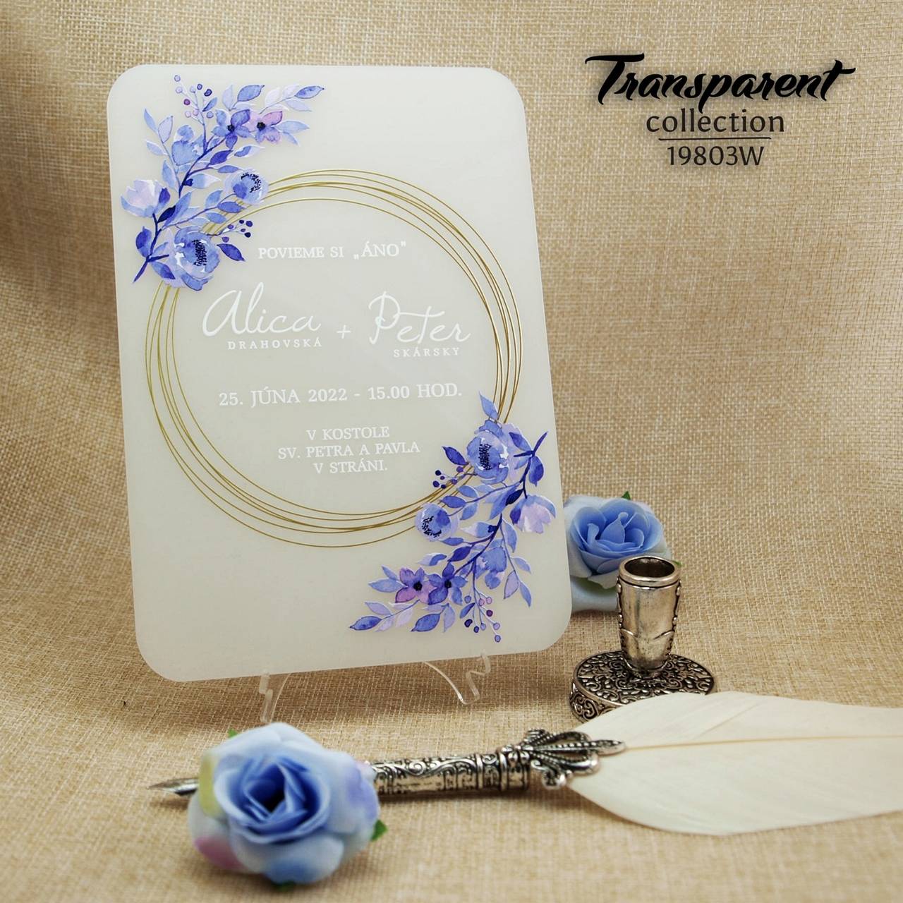 Svadobné oznámenia na bielom neohybnom plaste 19803W