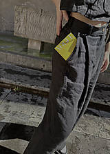 Nohavice - IVANA ľanové široké nohavice s vysokým pásom BLACK - 15548634_