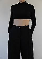 Nohavice - IVANA ľanové široké nohavice s vysokým pásom BLACK - 15548643_
