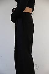 Nohavice - IVANA ľanové široké nohavice s vysokým pásom BLACK - 15548644_