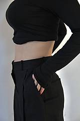 Nohavice - IVANA ľanové široké nohavice s vysokým pásom BLACK - 15548645_