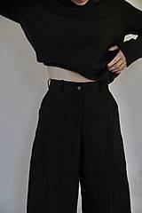 Nohavice - IVANA ľanové široké nohavice s vysokým pásom BLACK - 15548646_
