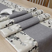 Úžitkový textil - GABRIEL - moderný bielo sivo čierny vzor na béžovej - stredový obrus - 15545749_