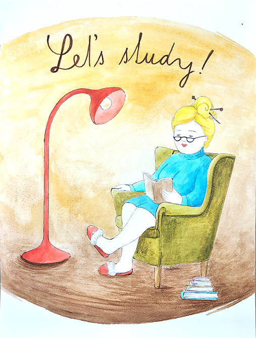  - Let's study, akvarelová ilustrácia - 15548457_