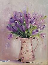 Obrazy - Obraz "Fialové tulipány" - olejomaľba, plátno, 30x40 cm - 15547518_