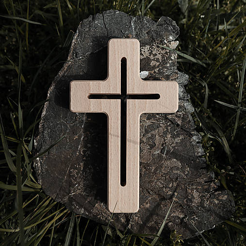  - Drevený krížik – vyrezaný kríž – BUK masív (Veľký - 13,4cm x 21,3cm) - 15549556_