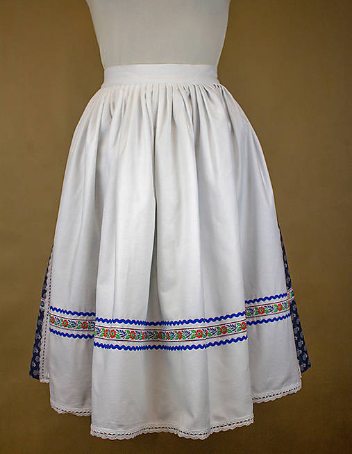 Sukne - Ženský folklórny komplet : modrá sukňa so zásterkou - 15550463_