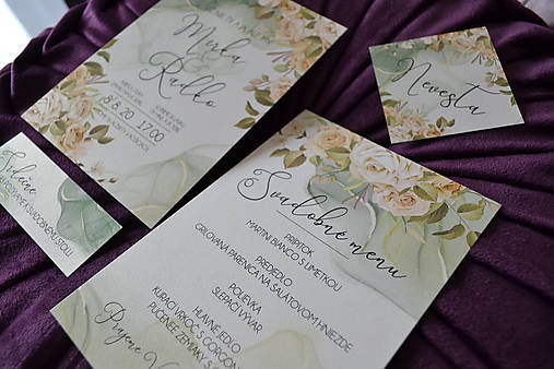 Svadobné oznámenie zelené s ružami  (menu)