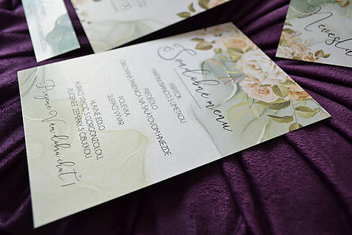 Svadobné oznámenie zelené s ružami  (menu)