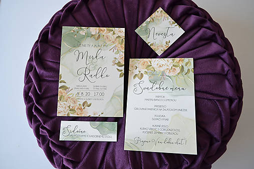 Svadobné oznámenie zelené s ružami  (pozvánka)