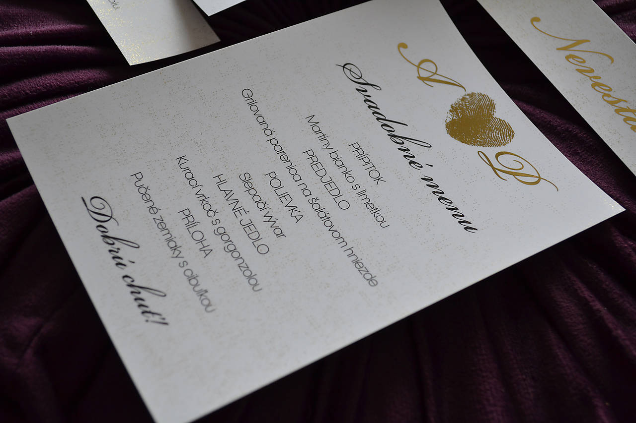 Svadobné oznámenie transparentné odtlačky prstov (menu)