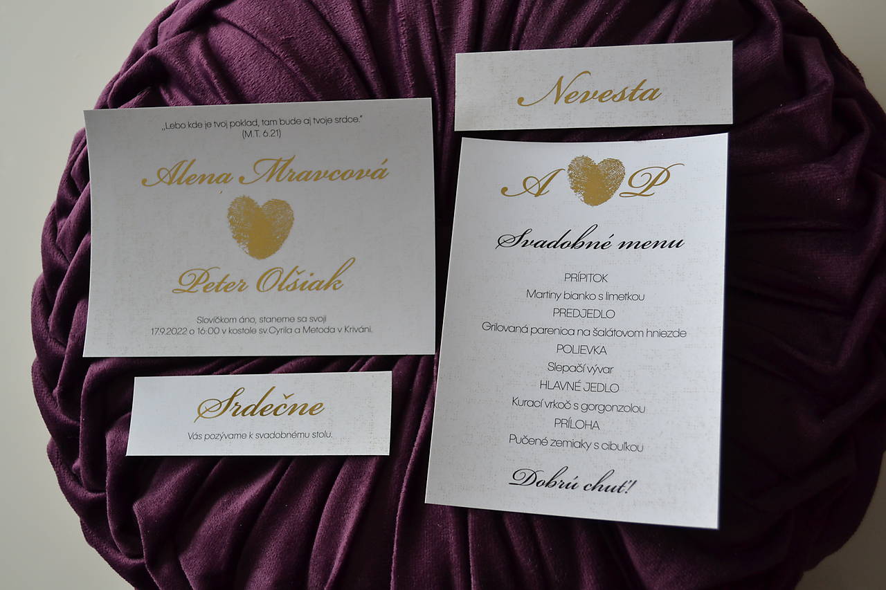 Svadobné oznámenie transparentné odtlačky prstov