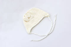 Detské čiapky - Biela ušianka s mašličkou MERINO - 15553255_