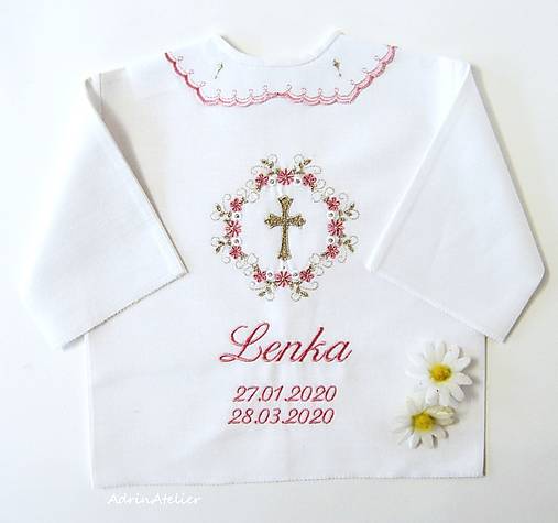 Detské oblečenie - košieľka na krst vyšívaná  (ružovo strieborná) - 15553775_