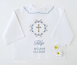 Detské oblečenie - košieľka na krst vyšívaná  (modro strieborná) - 15553776_