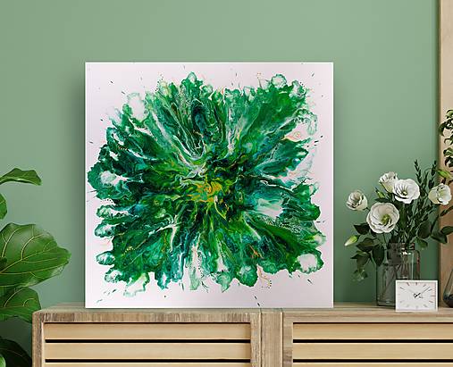 Obrazy - Zeleň - abstraktný obraz - acrylic pouring - 15554558_