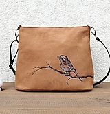 Kabelky - MILA "Small Bird" kožená kabelka s vypaľovaným obrázkom - 15552179_