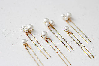 Ozdoby do vlasov - Svadobné perlové vlásenky Olívia (Zlaté) - 15555807_