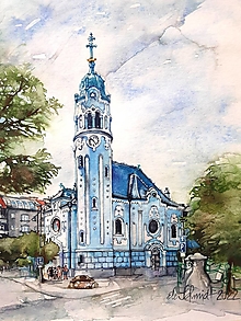 Grafika - Fine Art Print "Modrý kostolík" - 15556721_