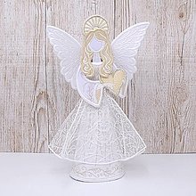 Dekorácie - Vyšívaný 3D anjelik so srdiečkom (veľký zlato biely) - 15556524_
