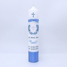 Sviečky - Folklórna sviečka na krst modrá (sviečka + SBD) - 15556617_