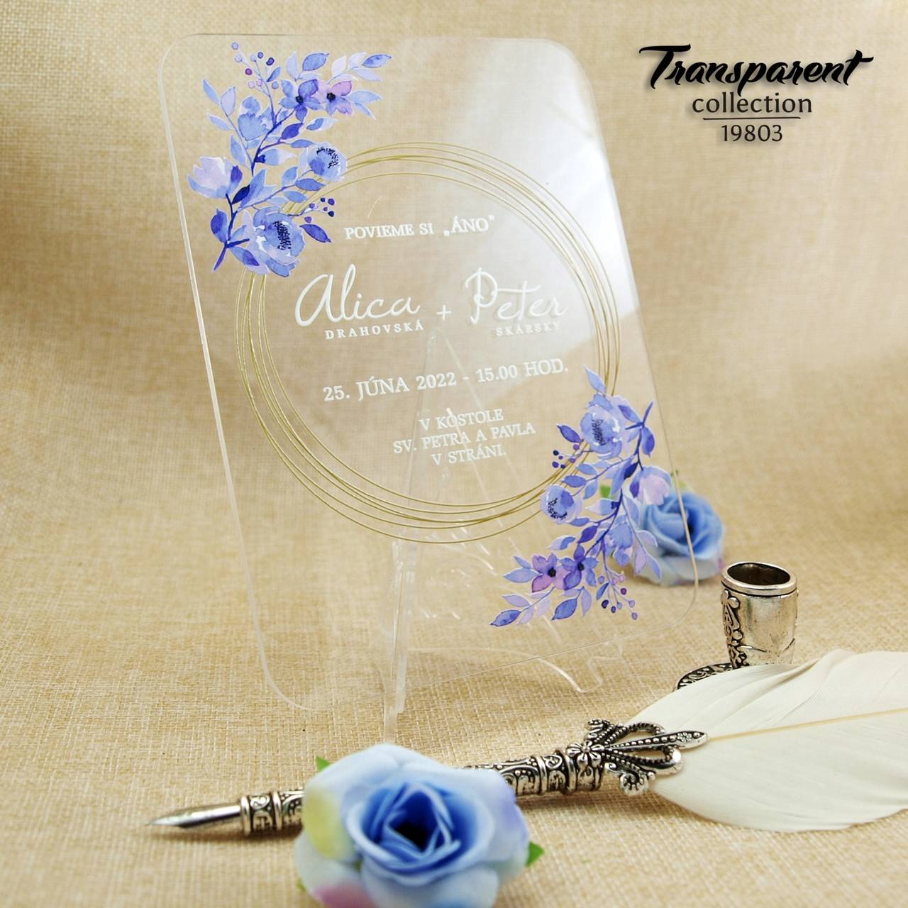 Svadobné oznámenia na transparentnom neohybnom plaste 19803