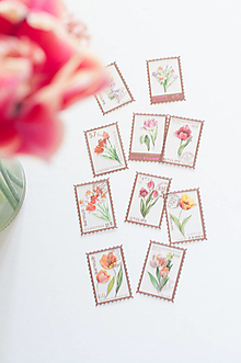 Papier - Botanické poštovné známky - nálepky tulipány (Tulipány II.) - 15557891_