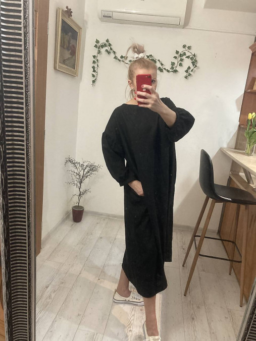 MAXI Ľanové šaty - BLACK